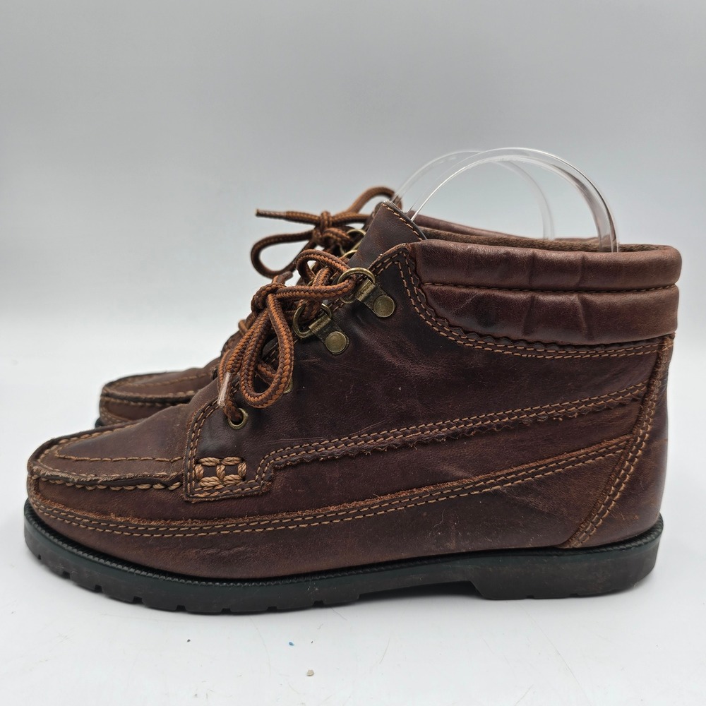 MIA Outdoor Boots Women 6M Ankle Brown Leather Moc Toe Lug Sole Lace Up Brazil
